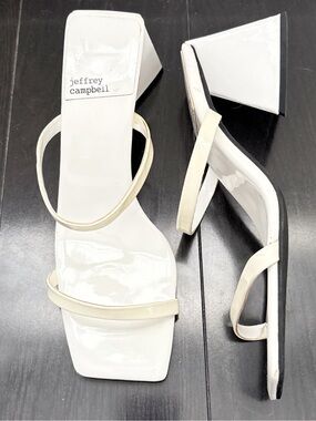 Jeffrey Campbell Strappy White Heels‎ Triangular Block Square Toe Heels